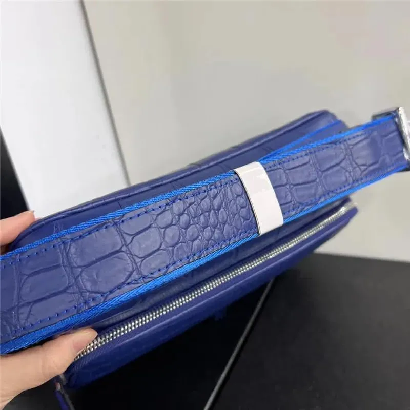 Genuine Crocodile Skin Navy Blue Male Flap Purse Men's Crossbody Shoulder Bag Authentic Alligator Leather Messenger Bag