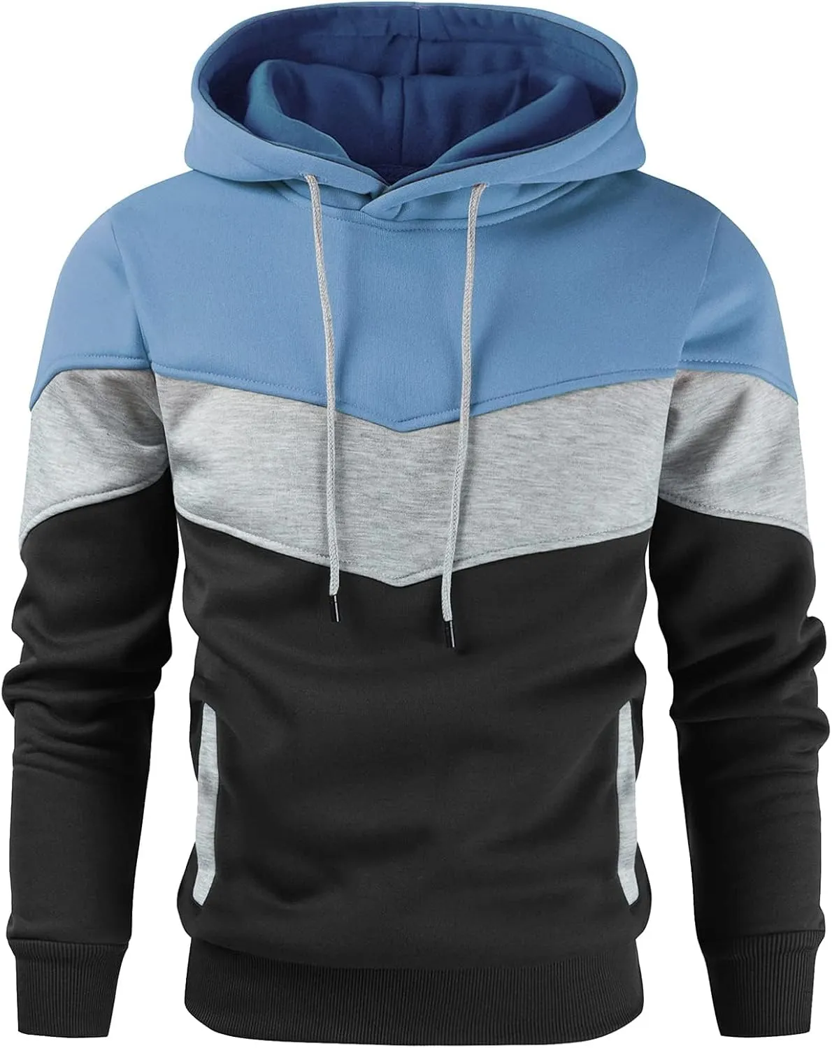 Gesean Men's Novelty Color Block Pullover Fleece Hoodie Long Sleeve Casual Sweatshirt with Pocket