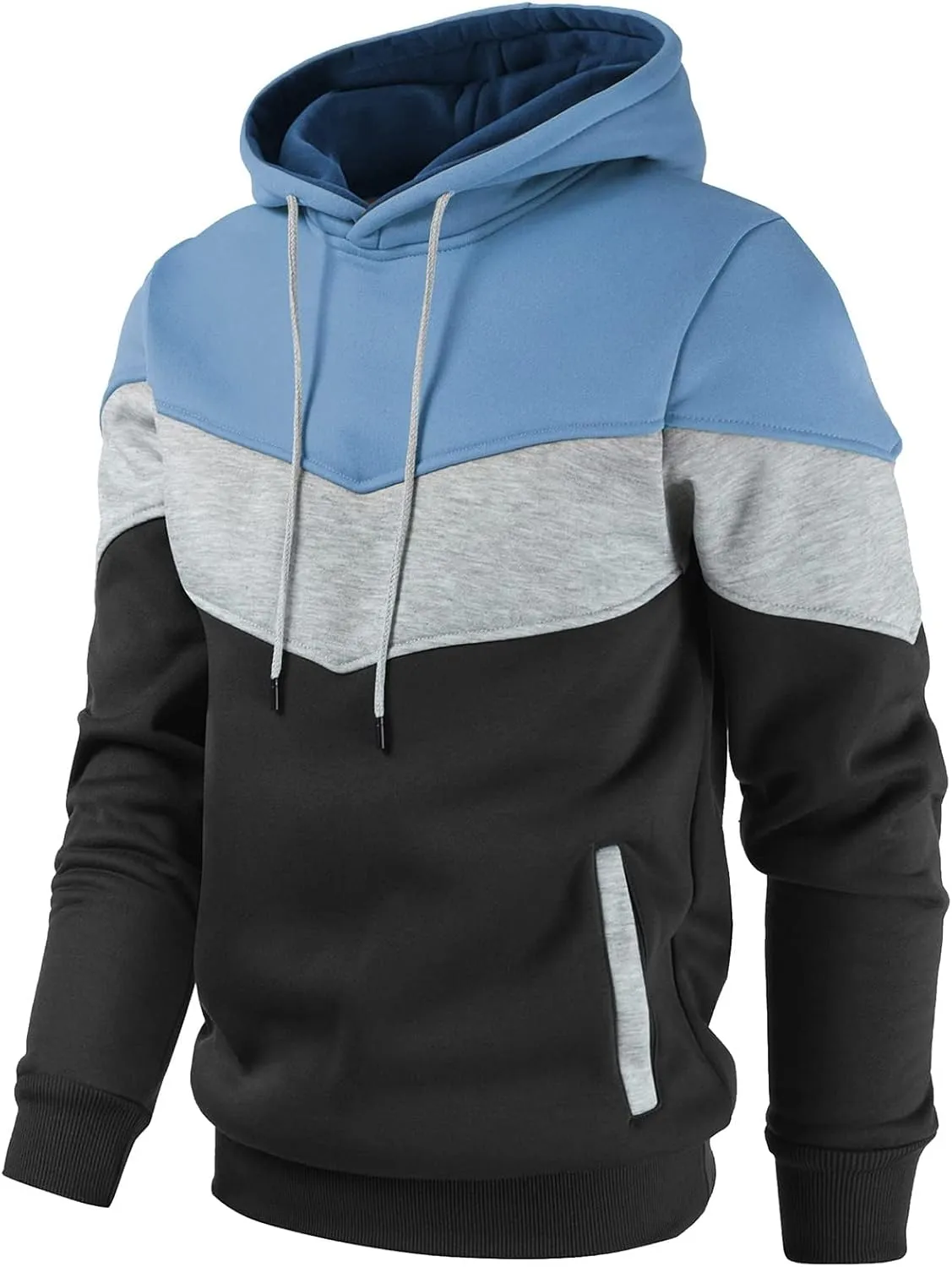Gesean Men's Novelty Color Block Pullover Fleece Hoodie Long Sleeve Casual Sweatshirt with Pocket