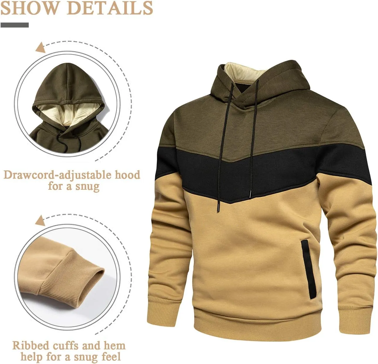 Gesean Men's Novelty Color Block Pullover Fleece Hoodie Long Sleeve Casual Sweatshirt with Pocket