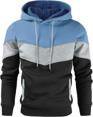 Gesean Men's Novelty Color Block Pullover Fleece Hoodie Long Sleeve Casual Sweatshirt with Pocket