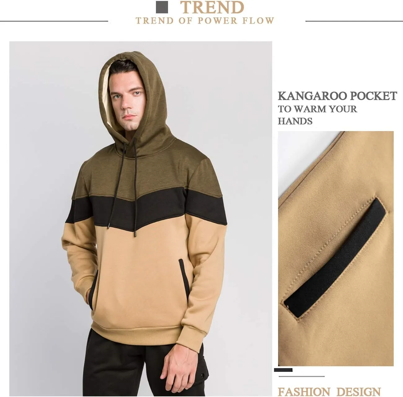 Gesean Men's Novelty Color Block Pullover Fleece Hoodie Long Sleeve Casual Sweatshirt with Pocket