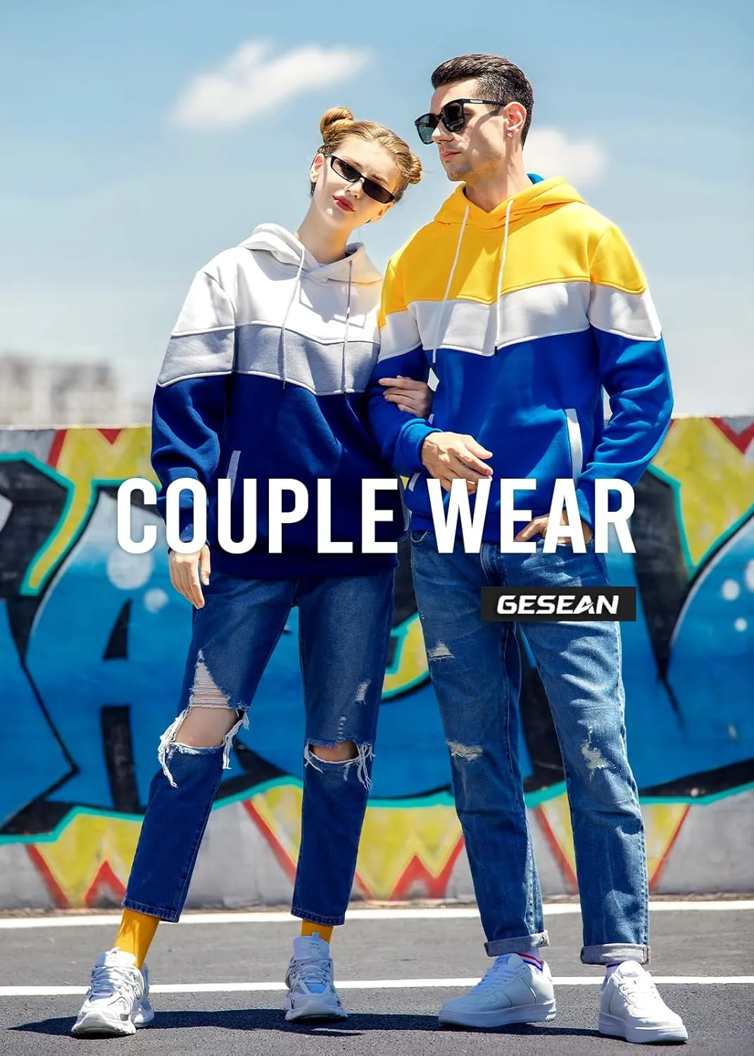 Gesean Men's Novelty Color Block Pullover Fleece Hoodie Long Sleeve Casual Sweatshirt with Pocket