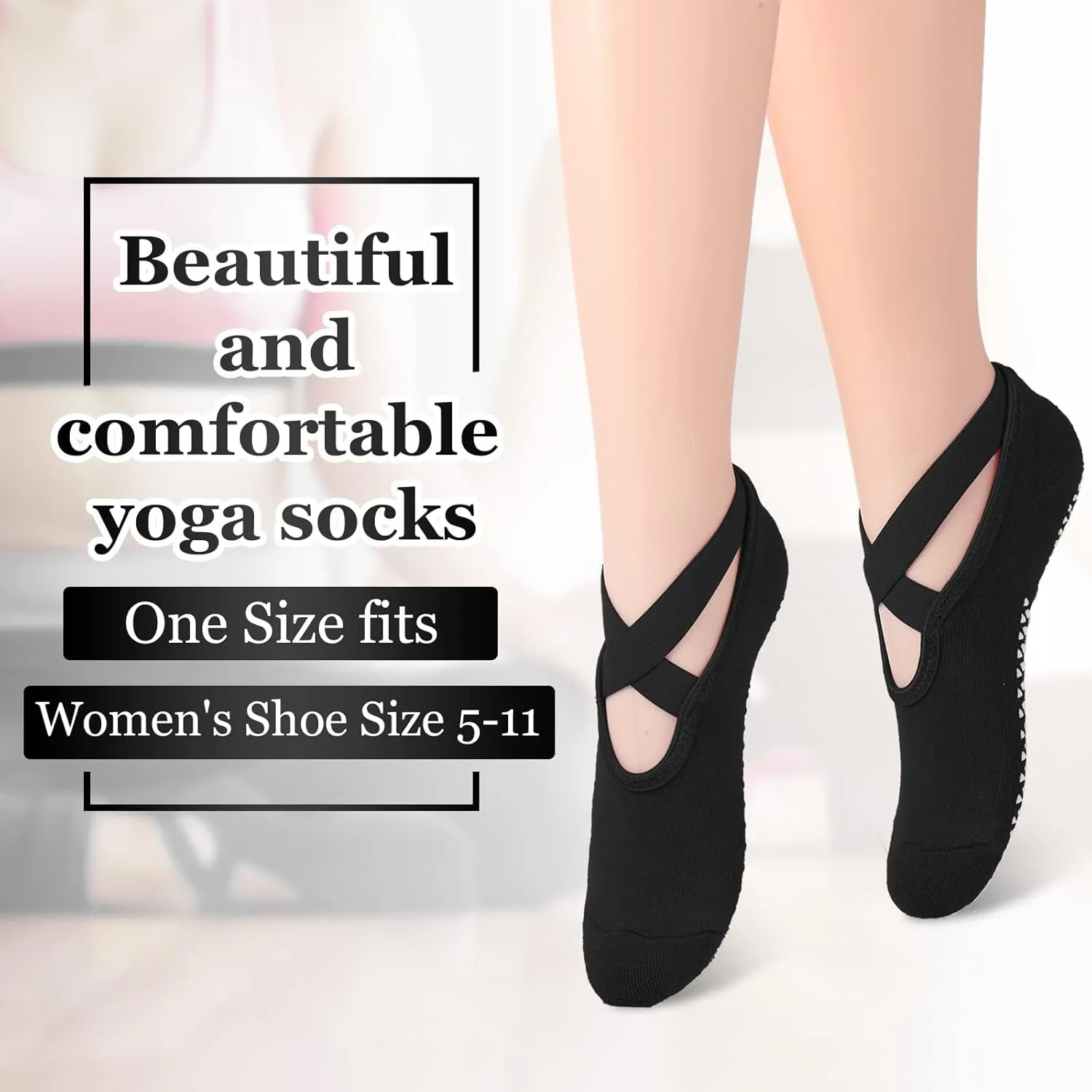 Geyoga 6 Pairs Pilates Socks for Women Barre Yoga Ballet Non-slip Socks with Grip Straps for Barefoot Workout