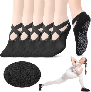 Geyoga 6 Pairs Pilates Socks for Women Barre Yoga Ballet Non-slip Socks with Grip Straps for Barefoot Workout