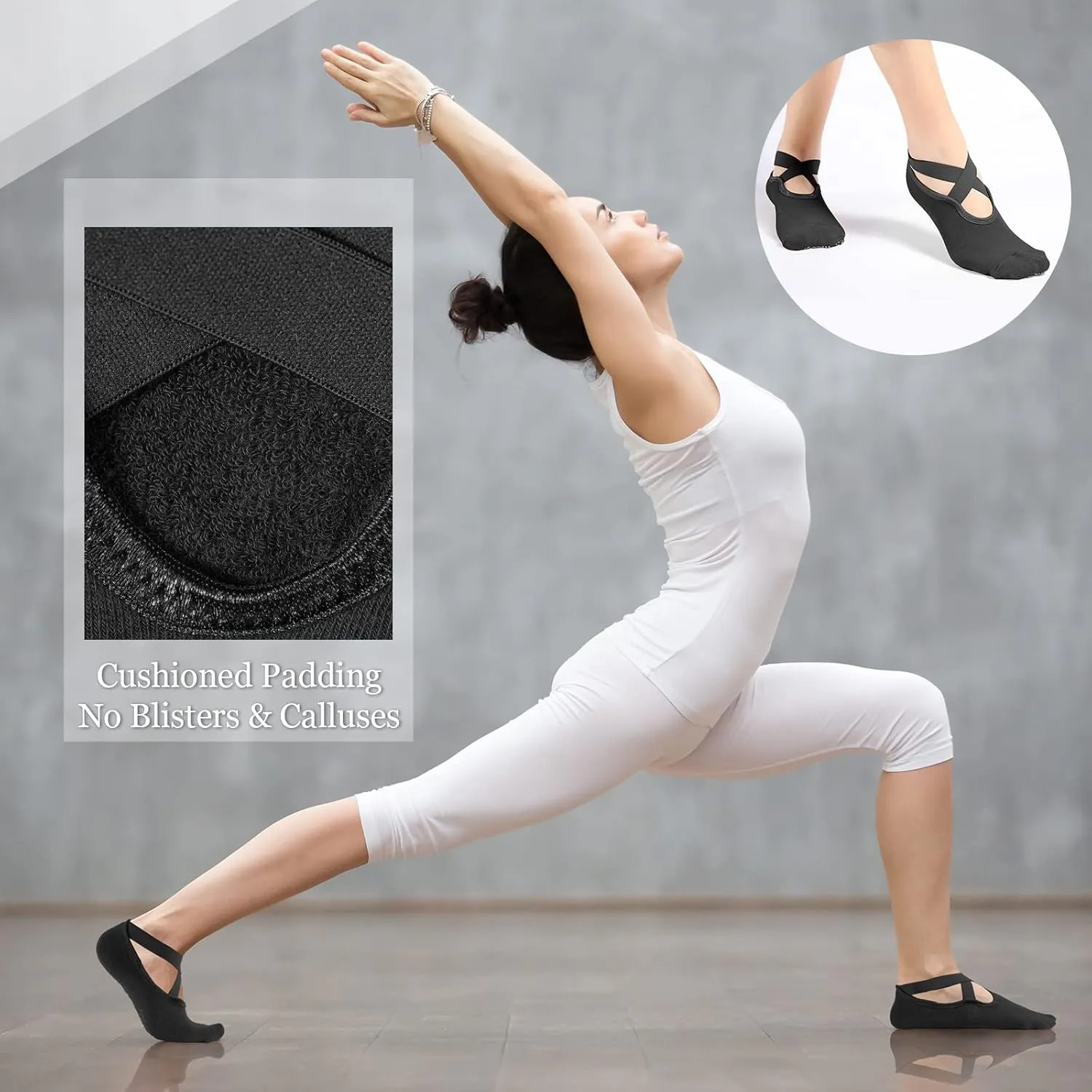 Geyoga 6 Pairs Pilates Socks for Women Barre Yoga Ballet Non-slip Socks with Grip Straps for Barefoot Workout