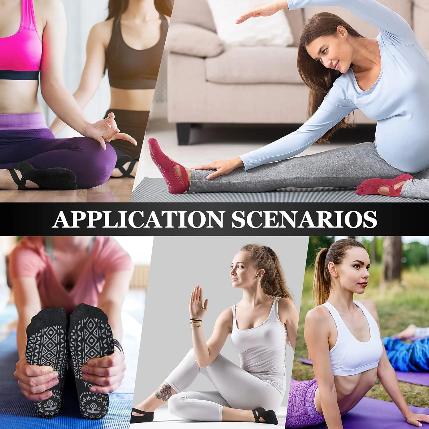 Geyoga 6 Pairs Pilates Socks for Women Barre Yoga Ballet Non-slip Socks with Grip Straps for Barefoot Workout
