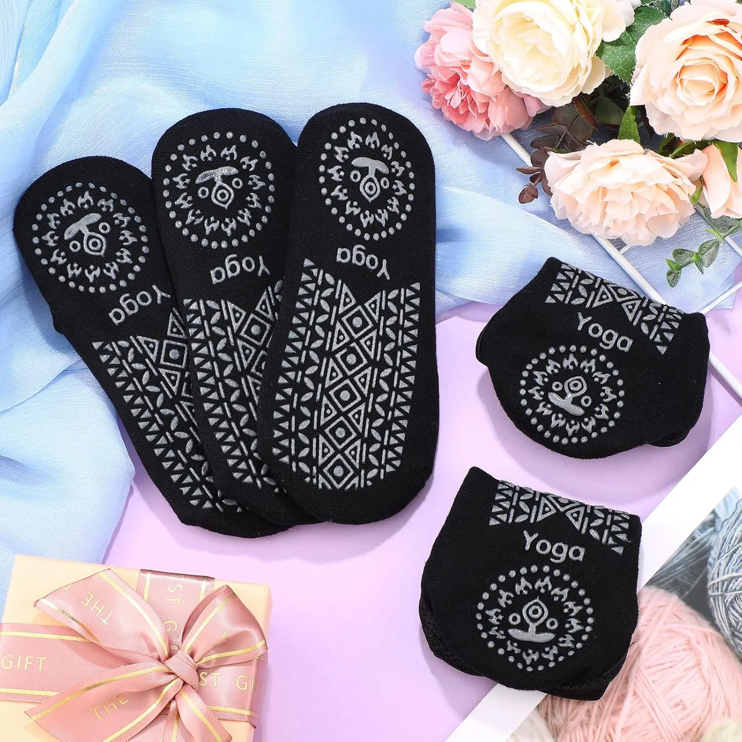 Geyoga 6 Pairs Pilates Socks for Women Barre Yoga Ballet Non-slip Socks with Grip Straps for Barefoot Workout