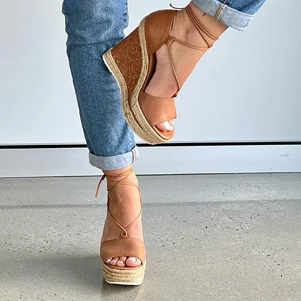 Gia Brown Women's Heeled Espadrille