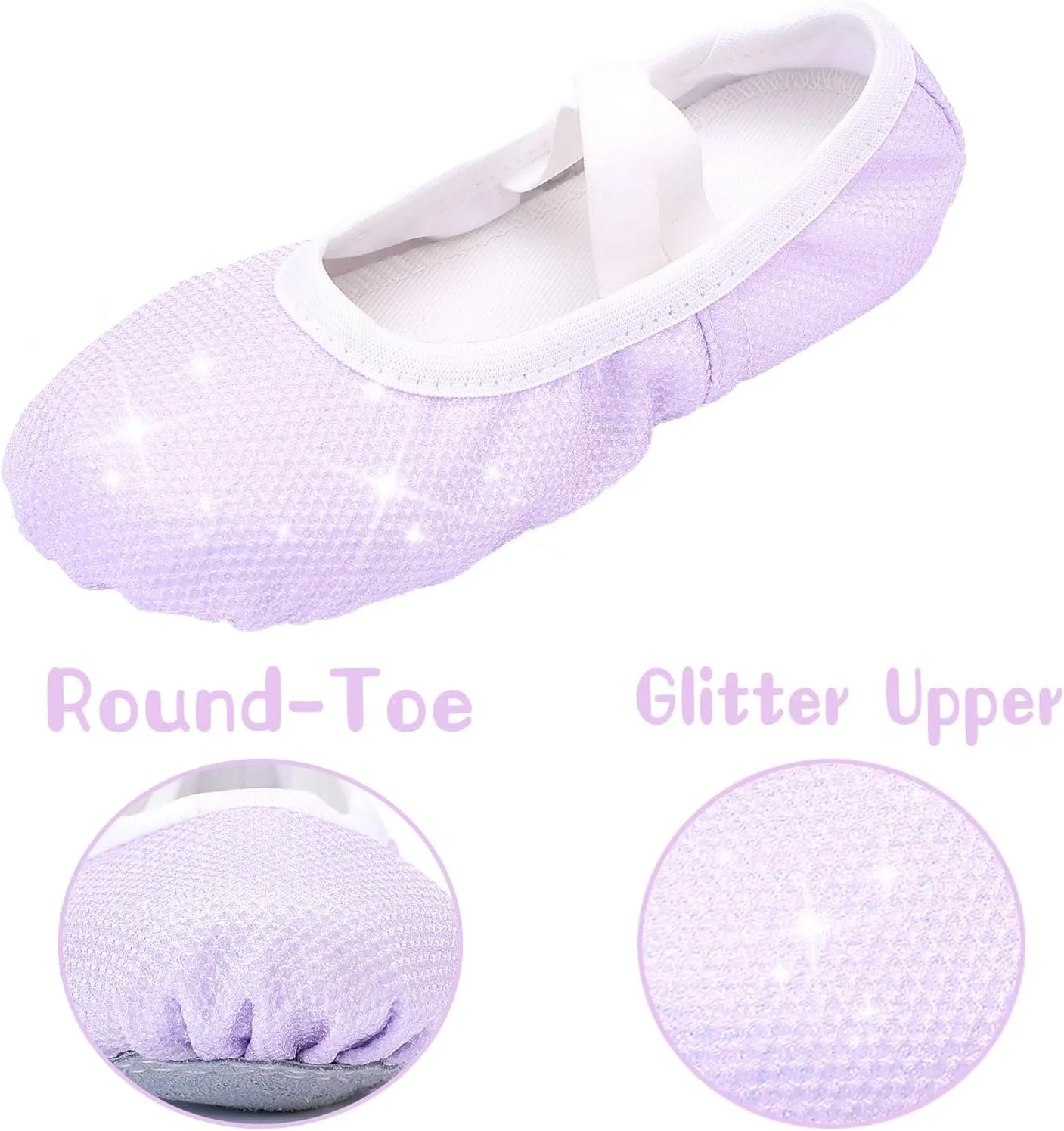 Girls Ballet Shoes Glitter Split-Sole Dance Slippers Toddler Kid Practice Shoes Flats Soft Lightweight with Elastic Laces for Performance Gymnastics Yoga