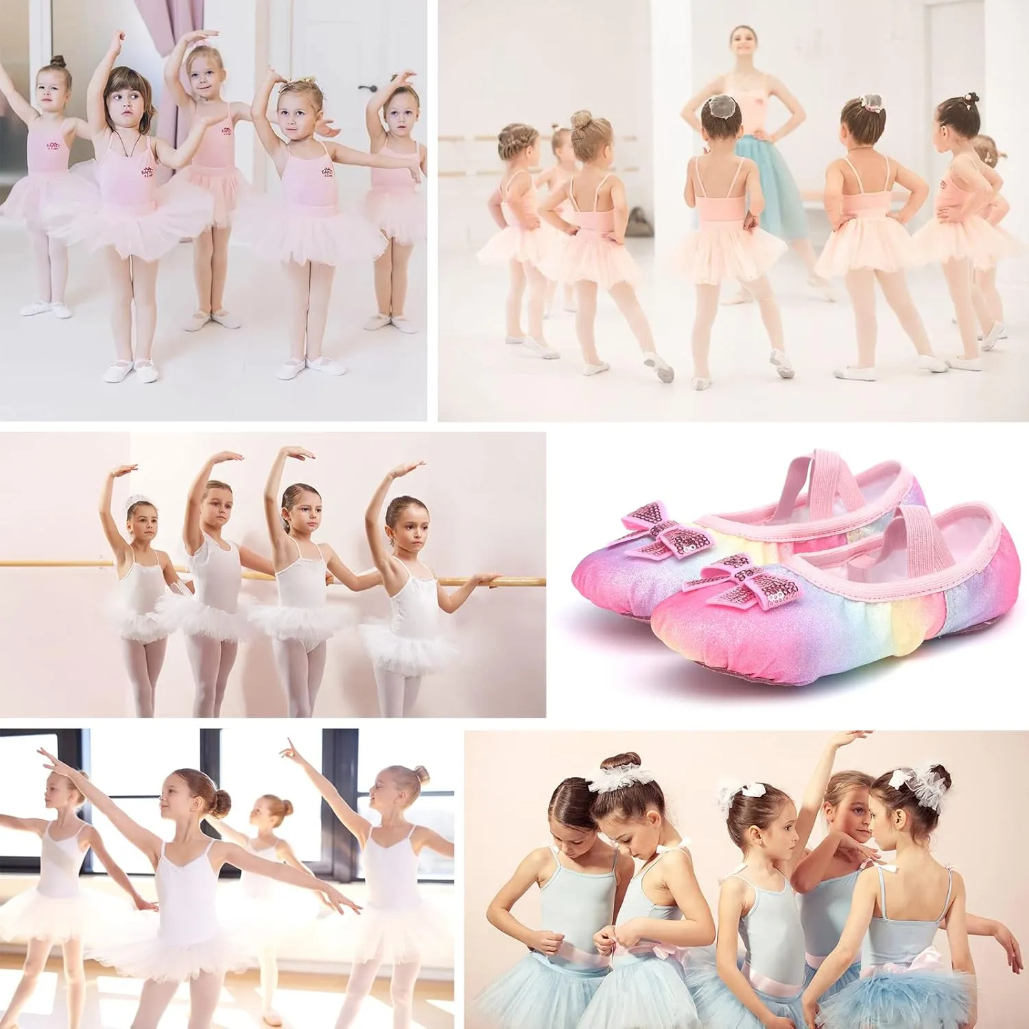 Girls Ballet Shoes Glitter Split-Sole Dance Slippers Toddler Kid Practice Shoes Flats Soft Lightweight with Elastic Laces for Performance Gymnastics Yoga