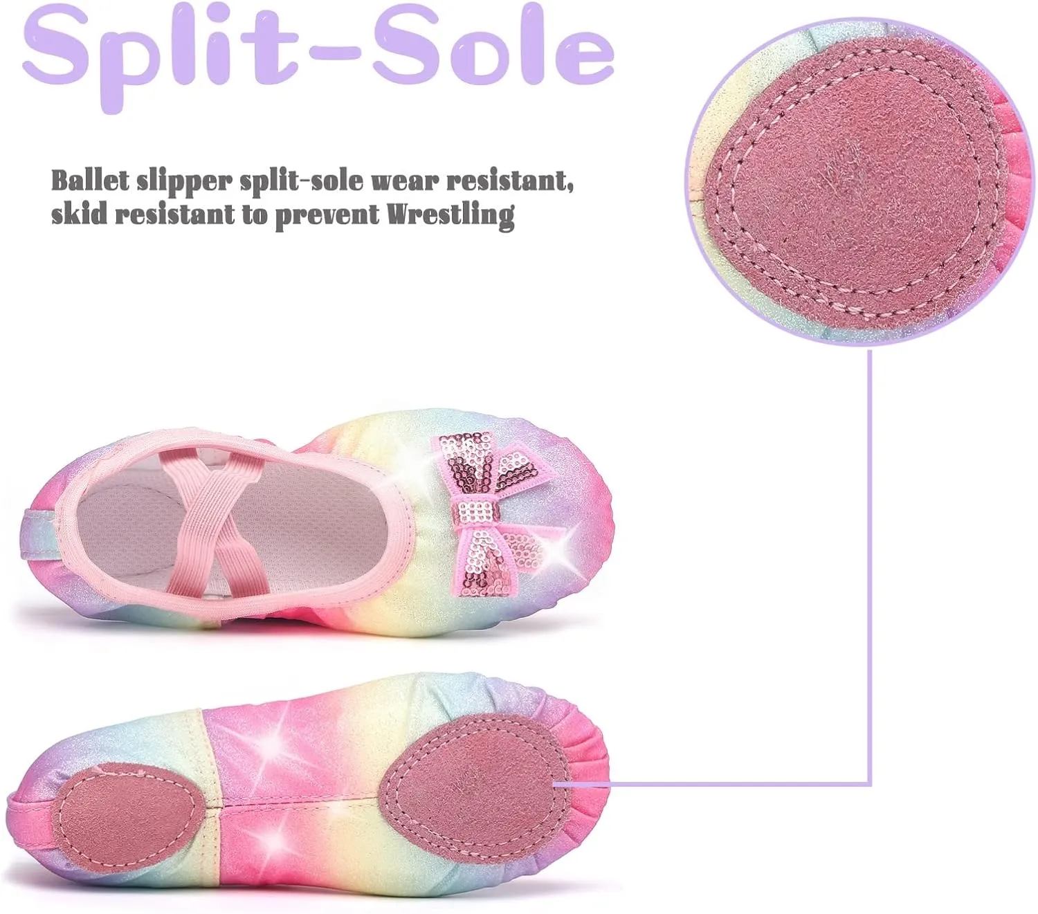 Girls Ballet Shoes Glitter Split-Sole Dance Slippers Toddler Kid Practice Shoes Flats Soft Lightweight with Elastic Laces for Performance Gymnastics Yoga