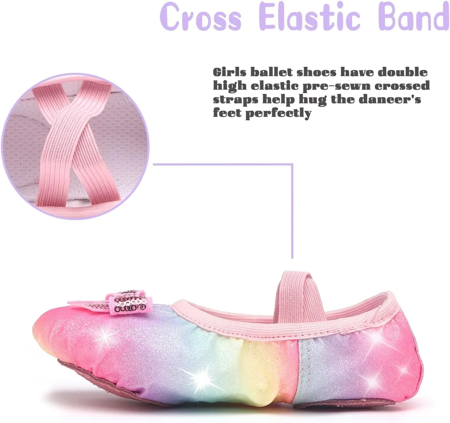 Girls Ballet Shoes Glitter Split-Sole Dance Slippers Toddler Kid Practice Shoes Flats Soft Lightweight with Elastic Laces for Performance Gymnastics Yoga