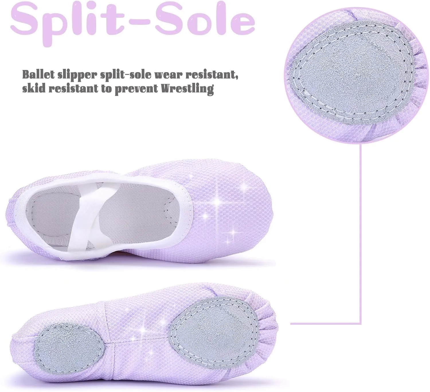 Girls Ballet Shoes Glitter Split-Sole Dance Slippers Toddler Kid Practice Shoes Flats Soft Lightweight with Elastic Laces for Performance Gymnastics Yoga