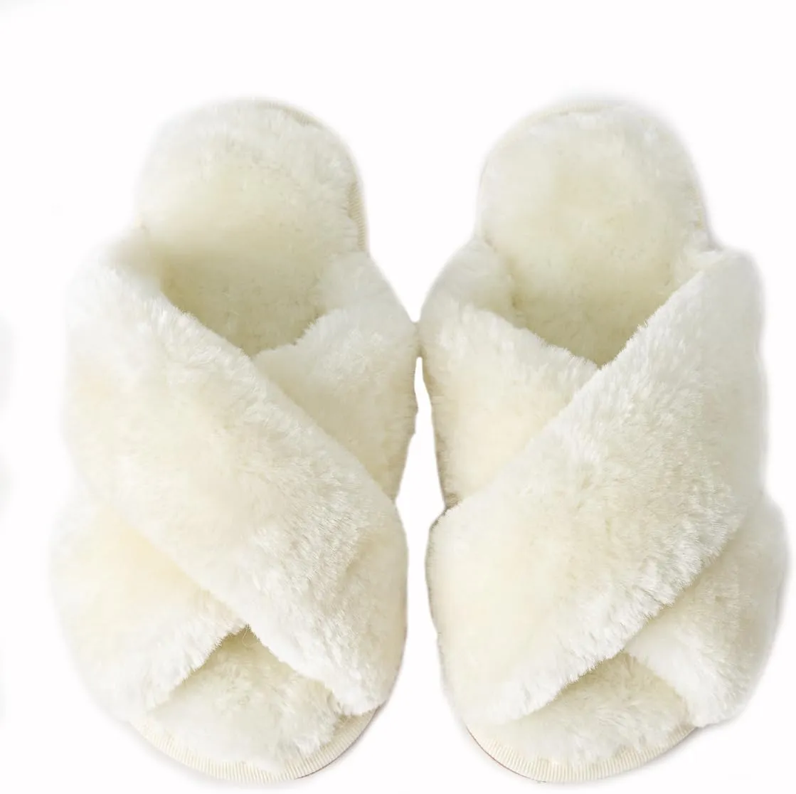 Girls Fluffy Slippers Memory Foam Soft Plush Cross Band House Shoes Indoor Outdoor Slip On