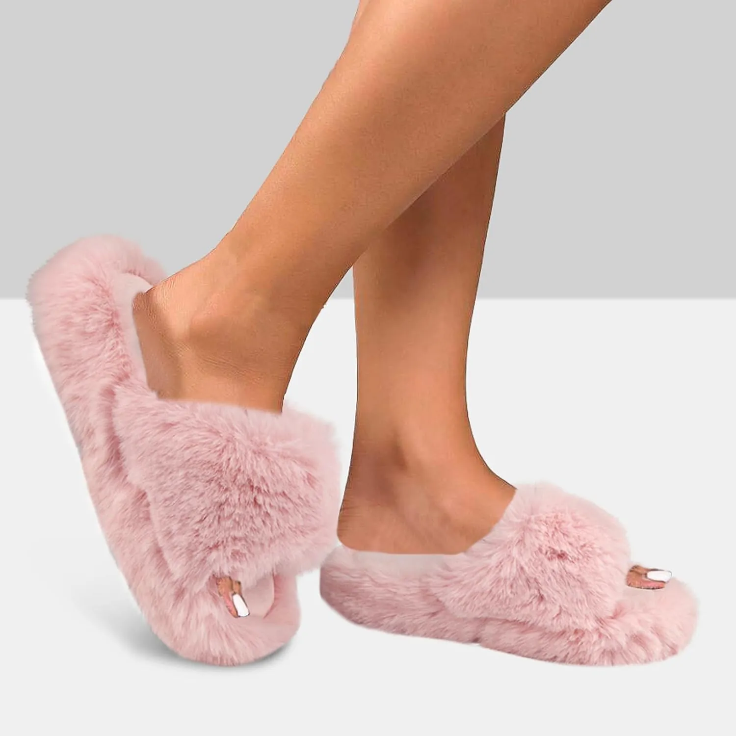 Girls Fuzzy Memory Foam Slippers Comfy丨Kids Fluffy Plush Open Toe House Slippers丨Slip On Furry Home Slides丨Indoor Outdoor Fur Flip Flop