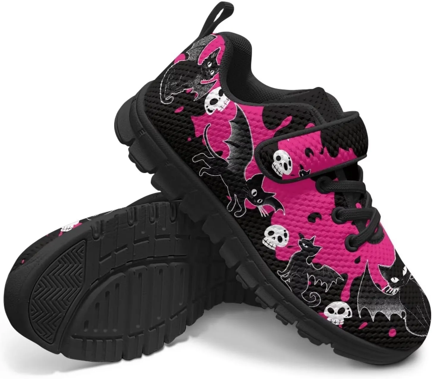 Girls Running Shoes with Hook and Loop Cute Print Kids Tennis Shoes for Outdoor Activities