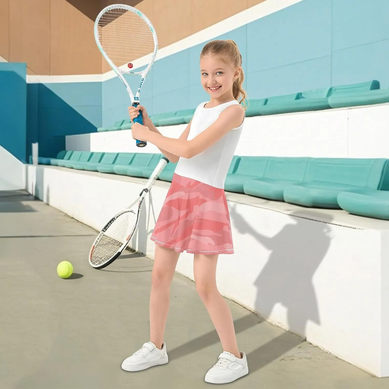Girls Skorts Active Athletic Skirts with Inner Built-in Shorts for Golf Tennis 3-12T Camouflage Red