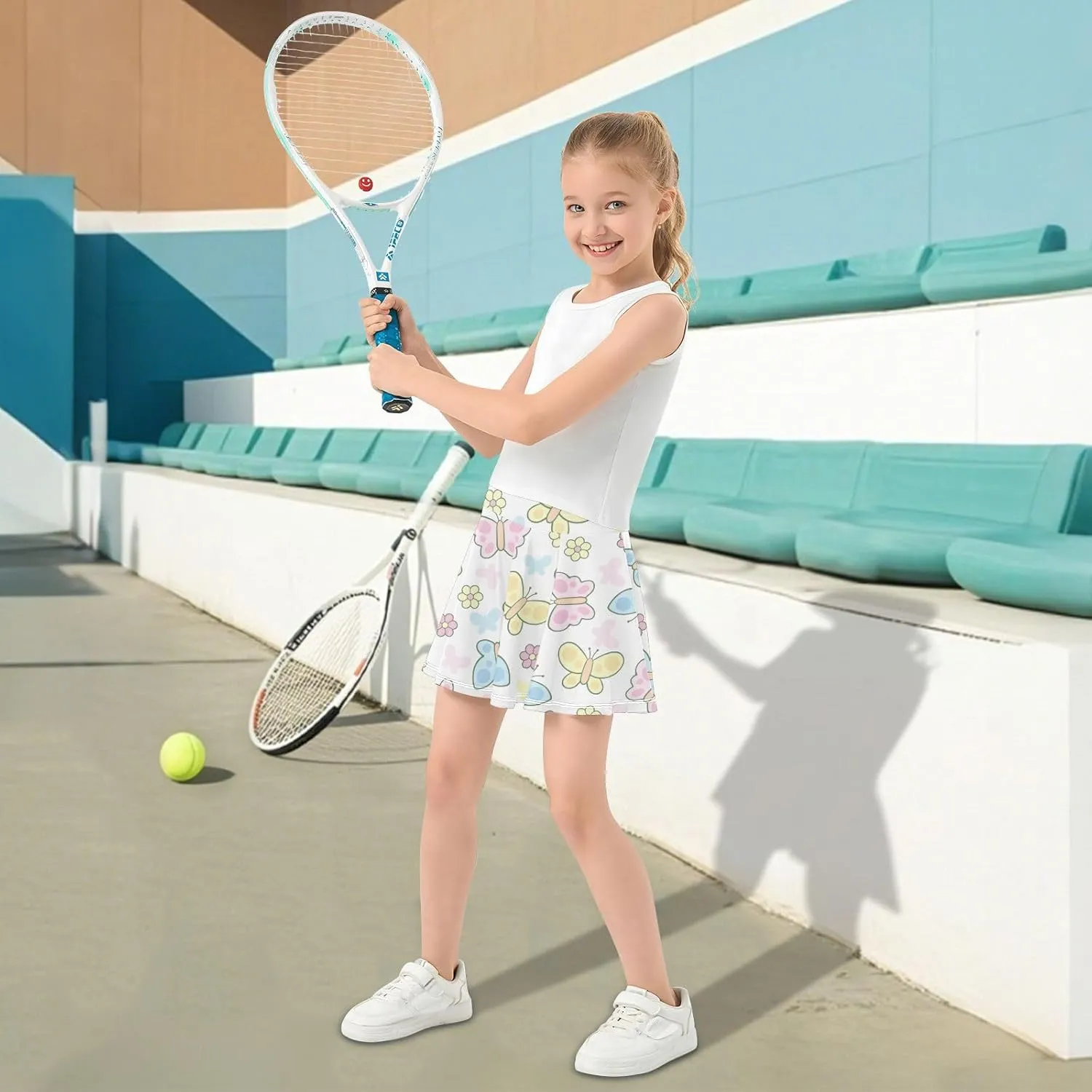 Girls Skorts Active Athletic Skirts with Inner Built-in Shorts for Golf Tennis 3-12T Colorful Groovy Wave
