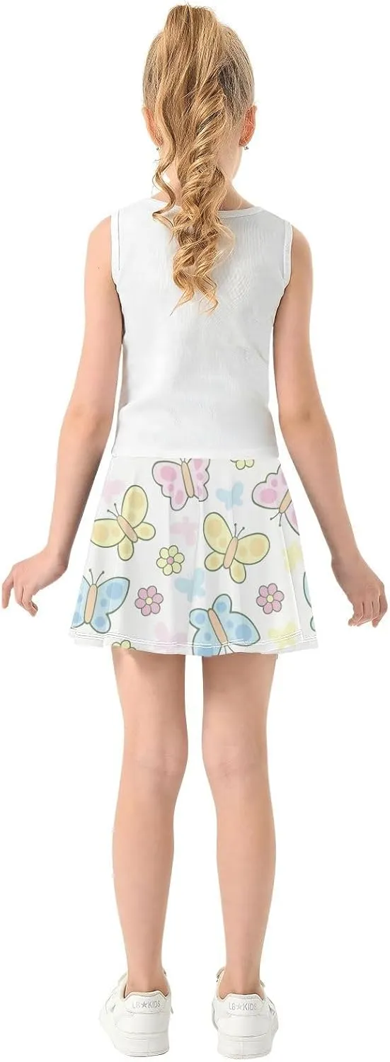 Girls Skorts Active Athletic Skirts with Inner Built-in Shorts for Golf Tennis 3-12T Colorful Groovy Wave