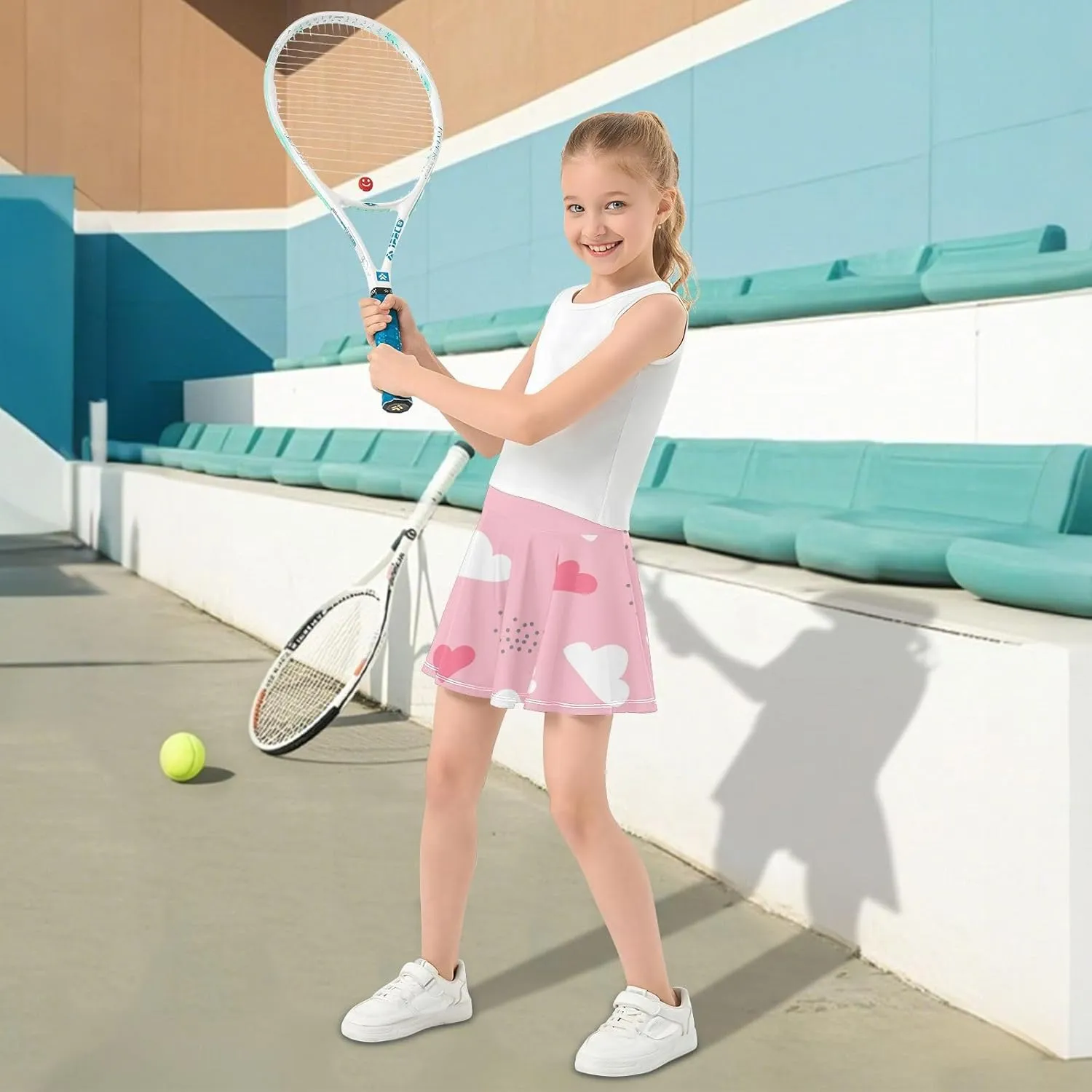 Girls Skorts Active Athletic Skirts with Inner Built-in Shorts for Golf Tennis 3-12T Green Daisy