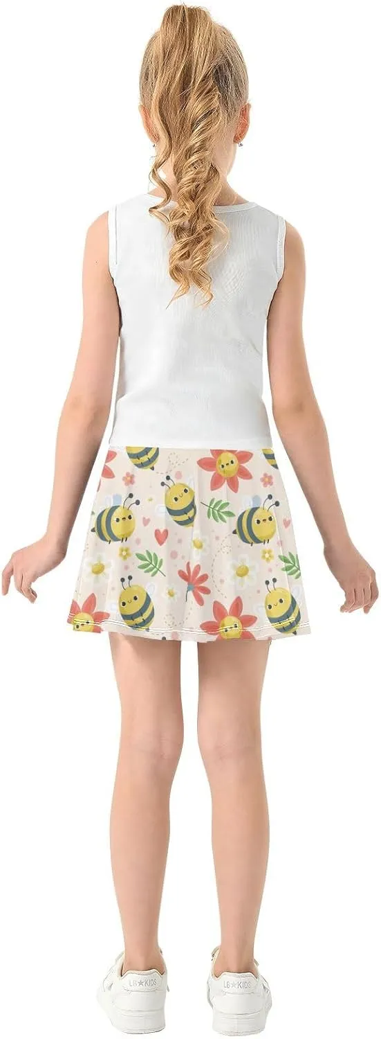 Girls Skorts Active Athletic Skirts with Inner Built-in Shorts for Golf Tennis 3-12T Violet Flowers Purple