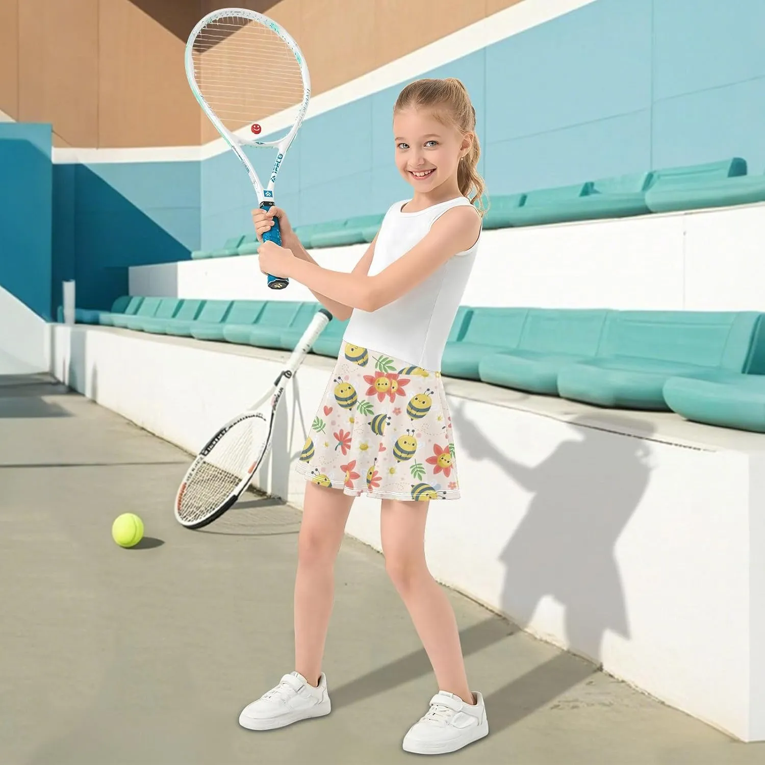 Girls Skorts Active Athletic Skirts with Inner Built-in Shorts for Golf Tennis 3-12T Violet Flowers Purple
