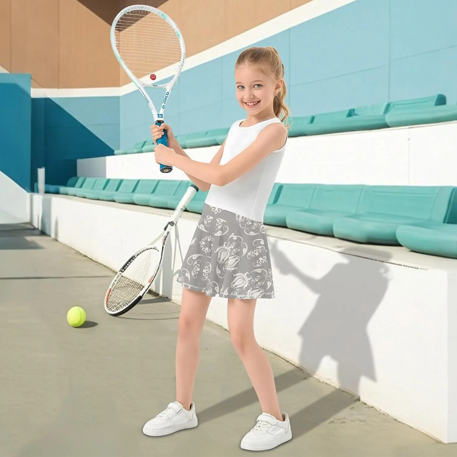 Girls Skorts Active Athletic Skirts with Inner Built-in Shorts for Golf Tennis 3-12T Violet Flowers Purple