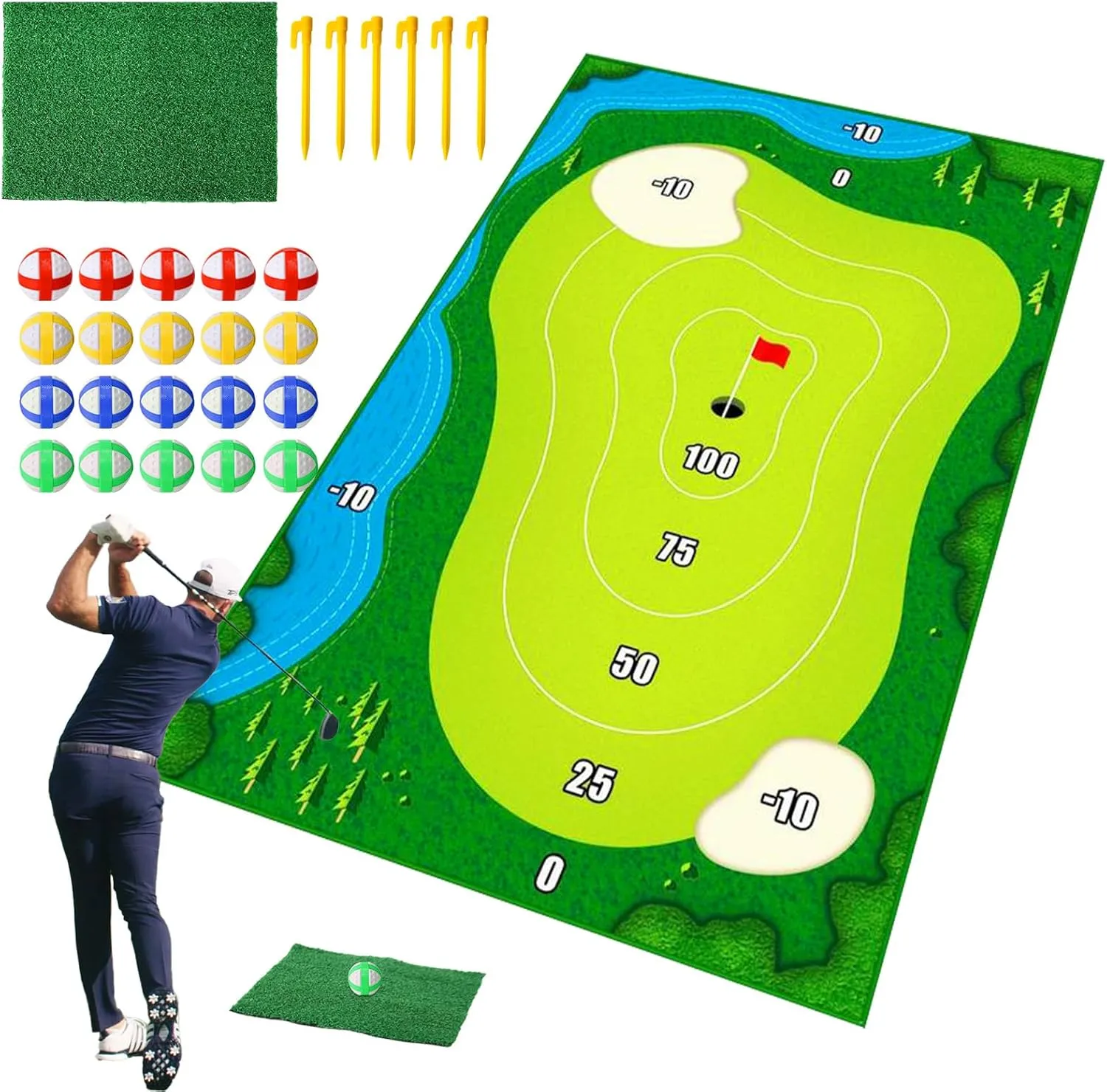 Golf Hitting Mat,Golf Putting Mat,Golf Chipping Game Mat,Family Indoor and Outdoor Golf Game Mat,Golf Game Practice Mats for Adults and Children (NO Club Included)