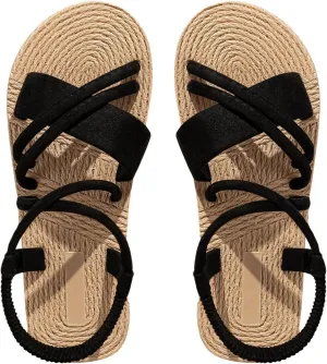 GORGLITTER Women's Bow Beach Flat Sandals Strappy Open Toe Braided Summer Sandals