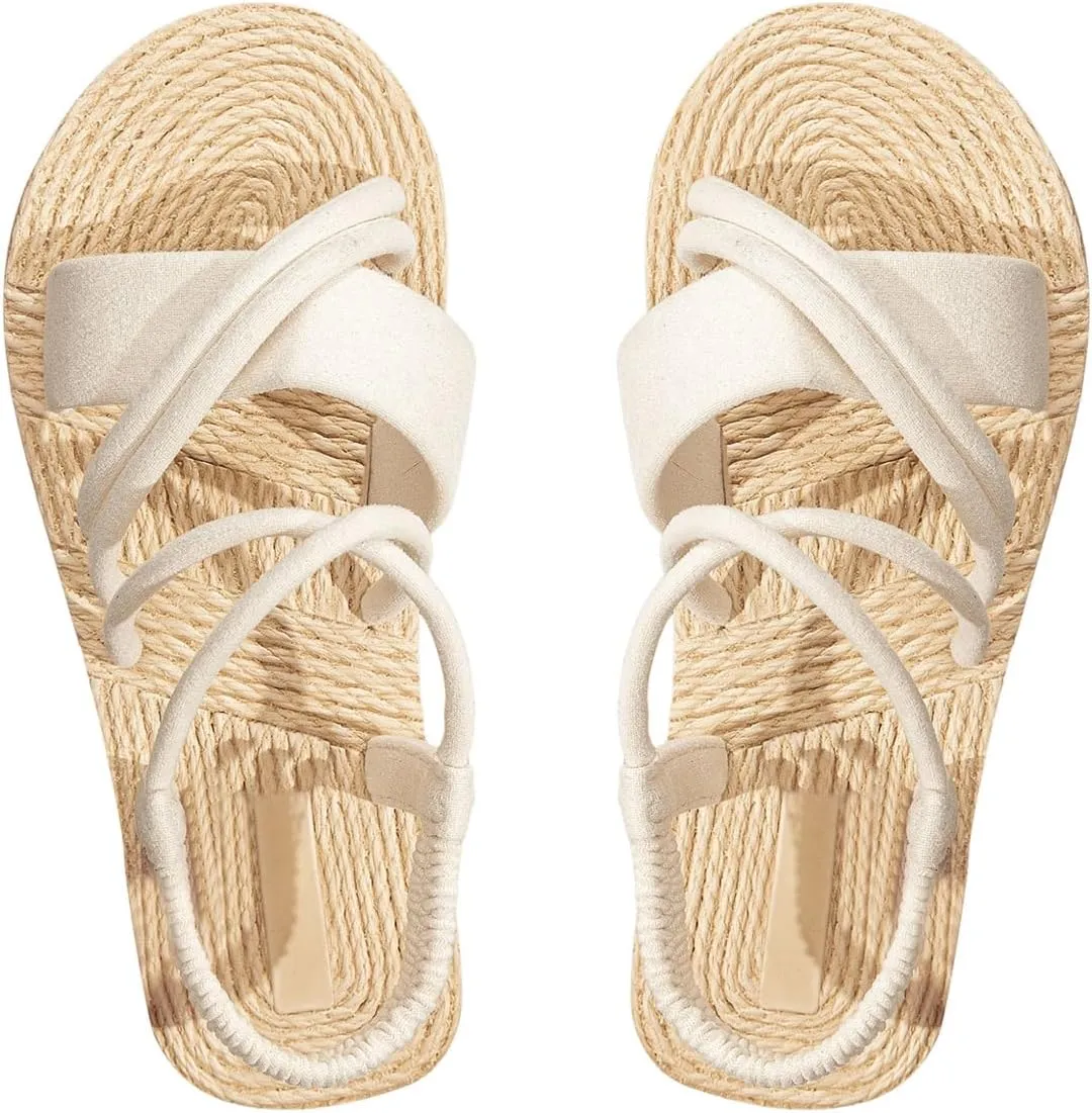 GORGLITTER Women's Bow Beach Flat Sandals Strappy Open Toe Braided Summer Sandals
