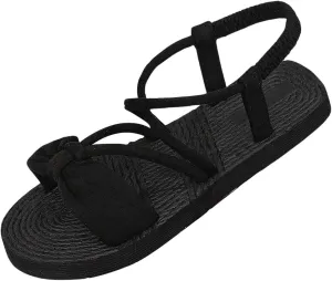 GORGLITTER Women's Bow Beach Flat Sandals Strappy Open Toe Braided Summer Sandals