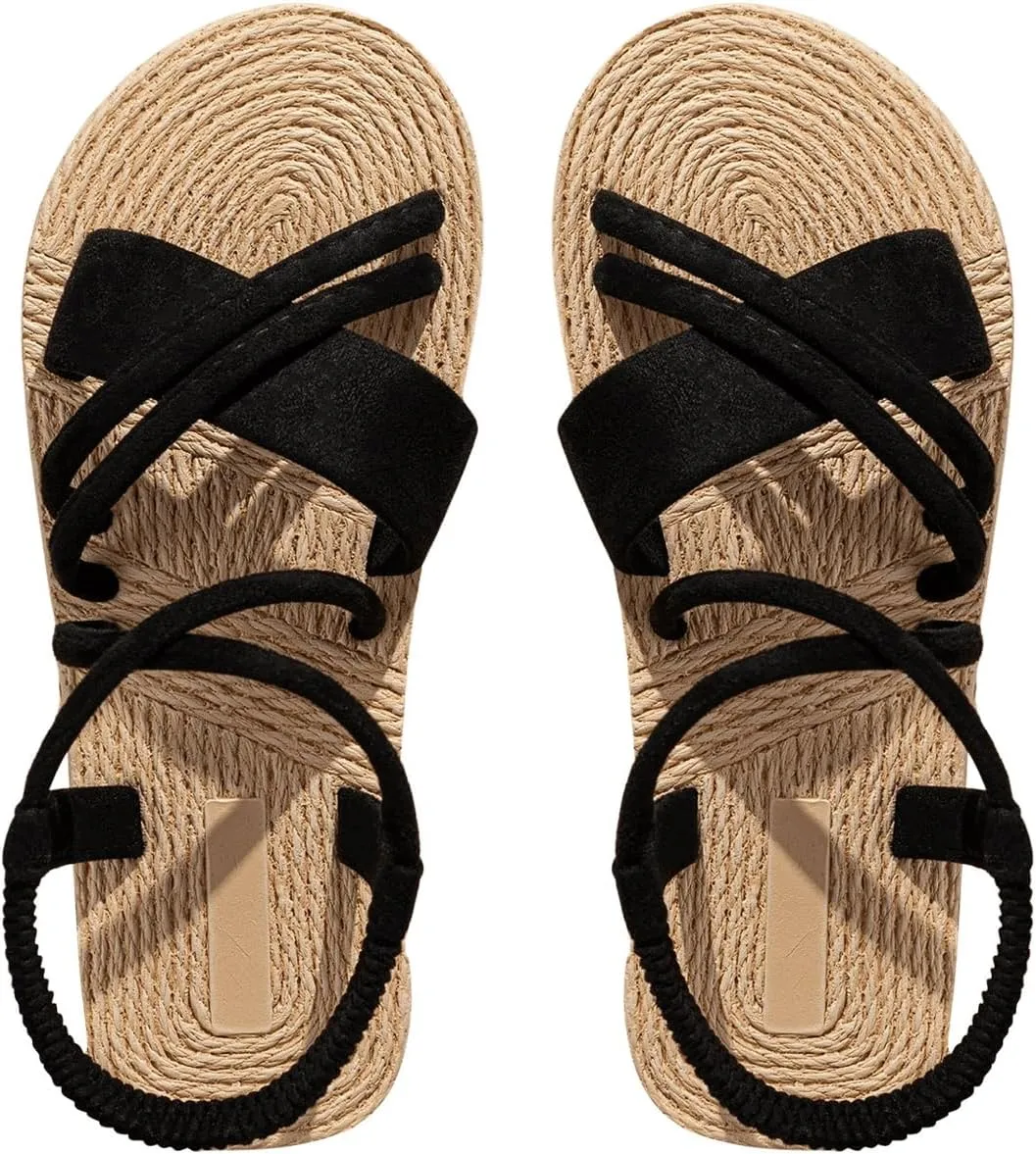GORGLITTER Women's Bow Beach Flat Sandals Strappy Open Toe Braided Summer Sandals