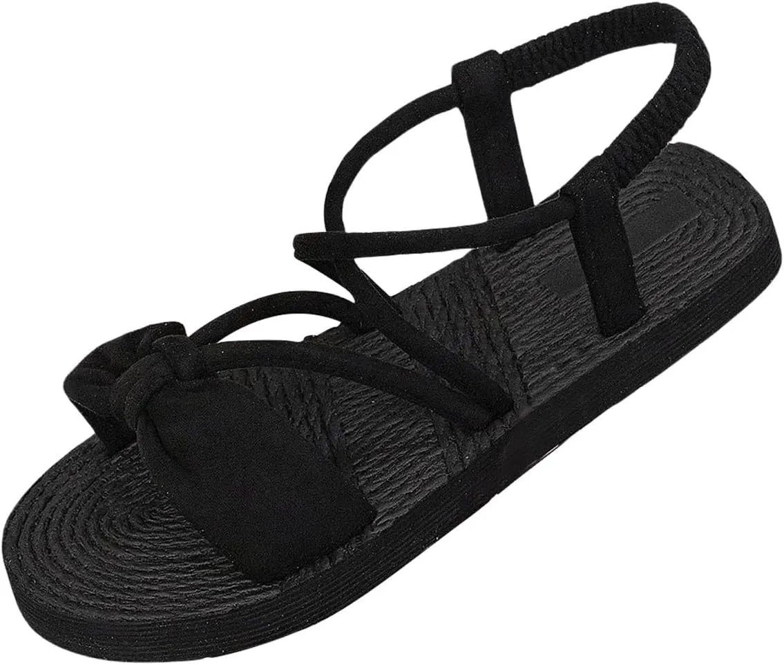 GORGLITTER Women's Bow Beach Flat Sandals Strappy Open Toe Braided Summer Sandals