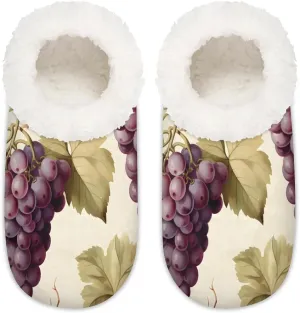 Grapes Purple Rustic Women's Soft Slippers Fuzzy Slip On House Slippers for Winter Bedroom Outdoor with Fleece Lining