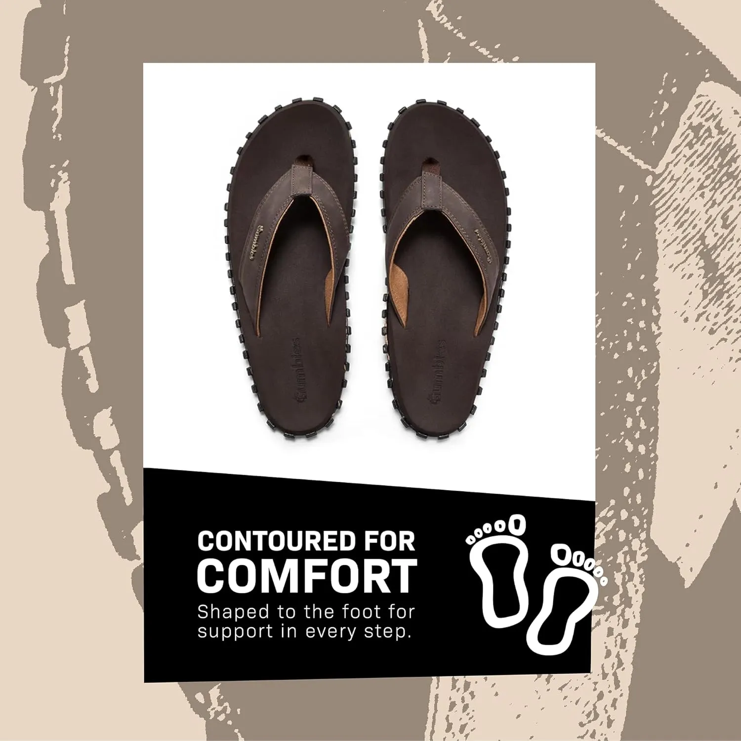 Gumbies Vegovert Unisex Flip-Flop, with Supersoft Brush EVA Footbed, Soft Cotton Backed Faux Leather Strap & Recycled Rubber Sole - Comfort Guaranteed