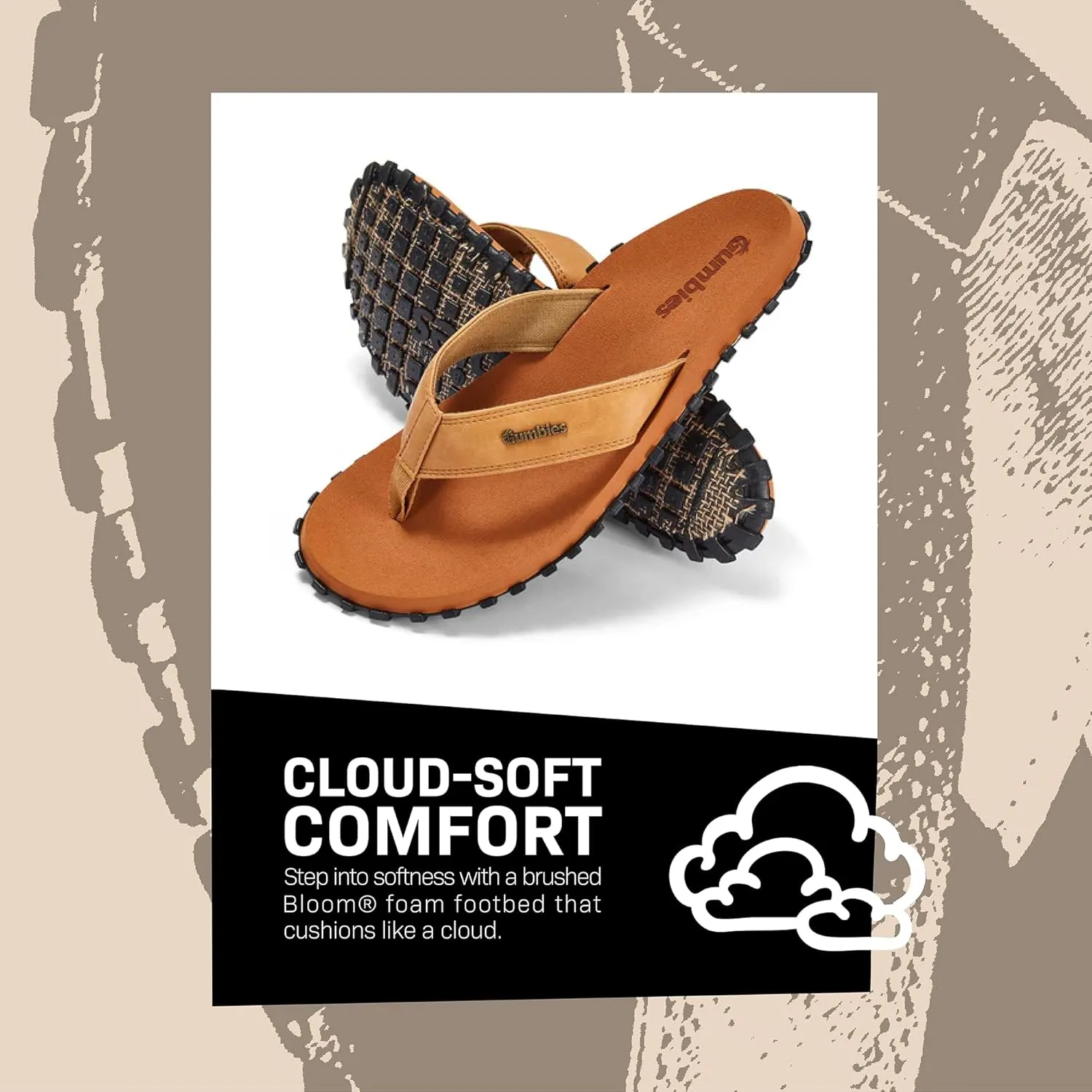 Gumbies Vegovert Unisex Flip-Flop, with Supersoft Brush EVA Footbed, Soft Cotton Backed Faux Leather Strap & Recycled Rubber Sole - Comfort Guaranteed