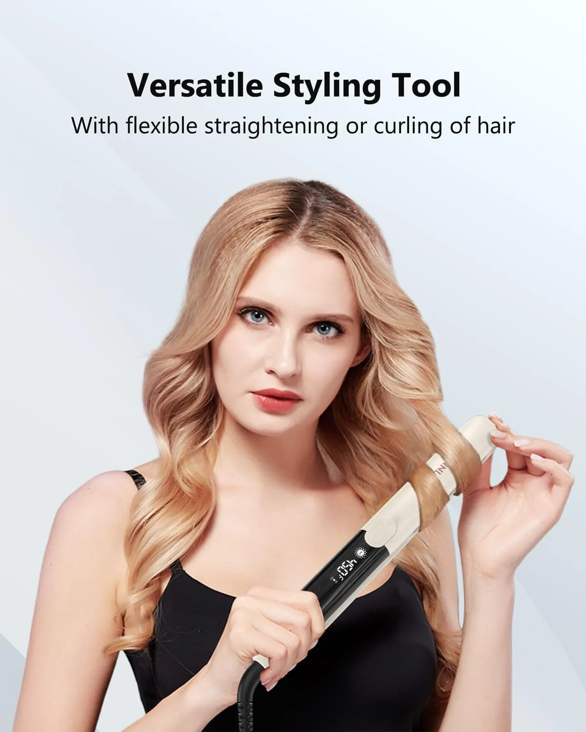 Hair Straightener, 1 Inch Flat Iron Straightener and Curler 2 in 1, Titanium Ceramic Ionic Dual Voltage Straightener with Anti-Iron Silicone for Less Frizz, Shinier & Smoother Hair