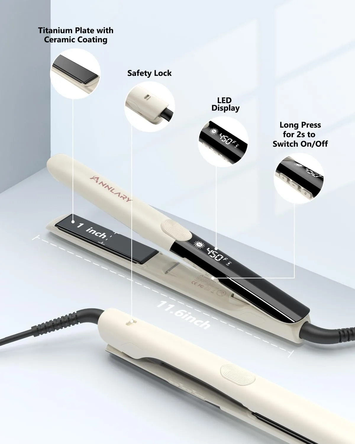 Hair Straightener, 1 Inch Flat Iron Straightener and Curler 2 in 1, Titanium Ceramic Ionic Dual Voltage Straightener with Anti-Iron Silicone for Less Frizz, Shinier & Smoother Hair