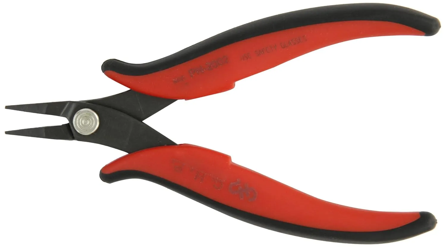 Hakko CHP PN-2002 General Purpose Short-Nose Pliers, Pointed Nose, Smooth Jaws, Black, Red, Grey, 20mm Jaw Length, 1.2mm Nose Width, 3mm Thick Steel