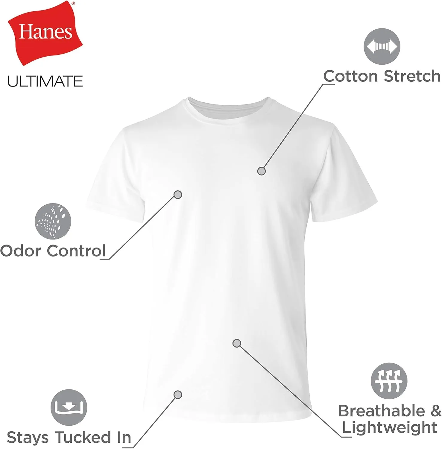 Hanes Men's Ultimate Comfort Fit Undershirt,Crewneck Stretch-cotton T-Shirt, 4-pack