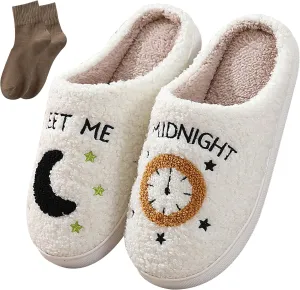 Happy Face Slippers for Women Men,Retro Soft Cozy Comfy Plush Lightweight House Slippers Slip-on Indoor Outdoor Slippers,Slip on Anti-Skid Sole