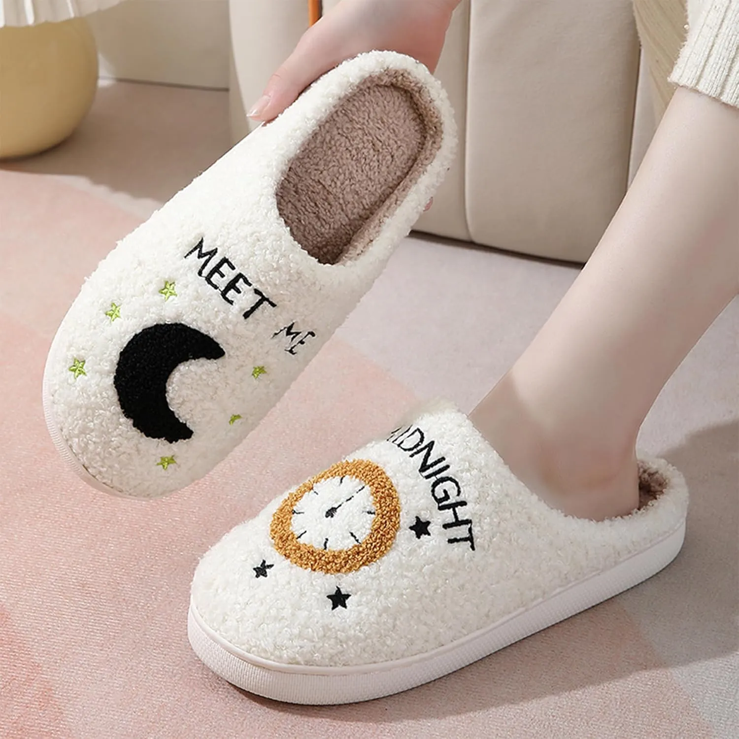 Happy Face Slippers for Women Men,Retro Soft Cozy Comfy Plush Lightweight House Slippers Slip-on Indoor Outdoor Slippers,Slip on Anti-Skid Sole