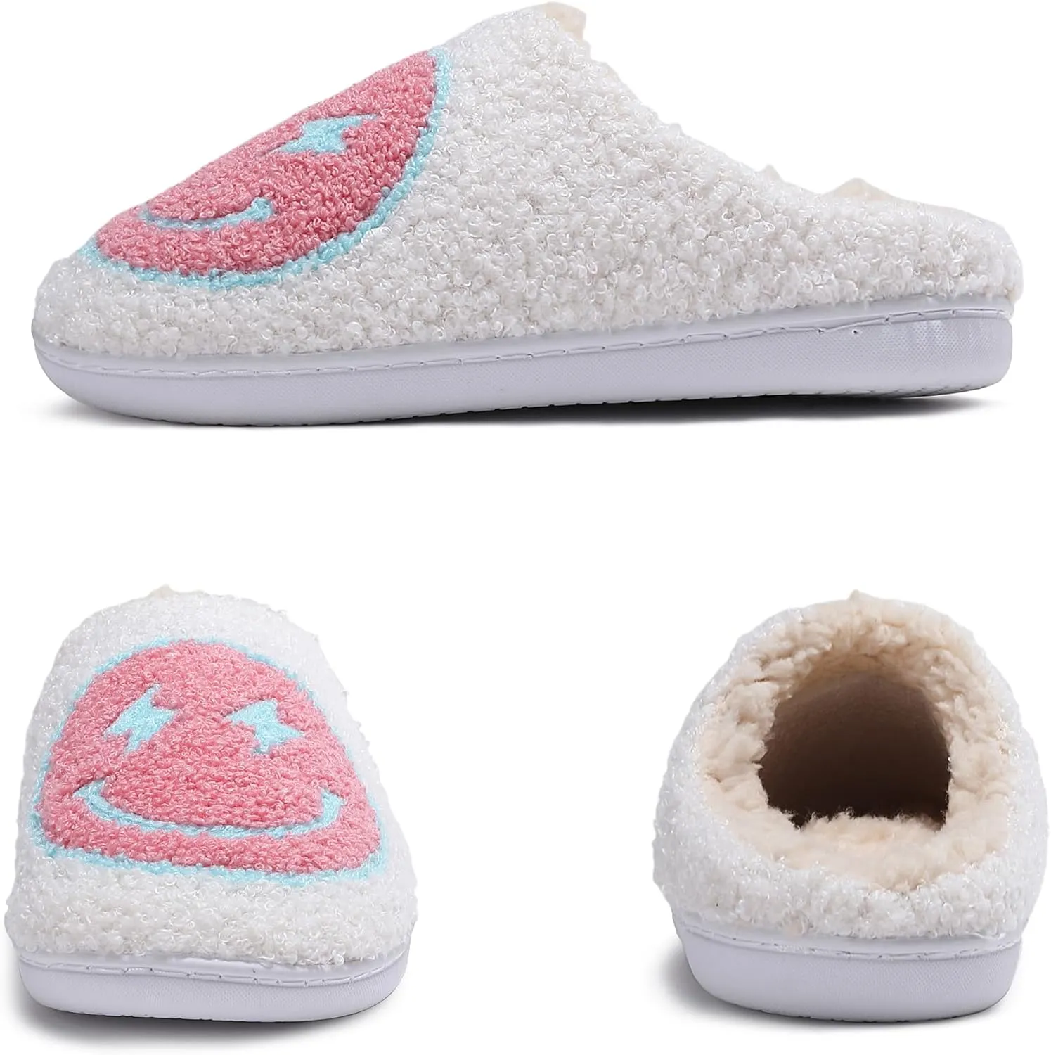 Happy Face Slippers for Women Soft Plush Lightweight Slip-On Slippers House Slippers for Indoor