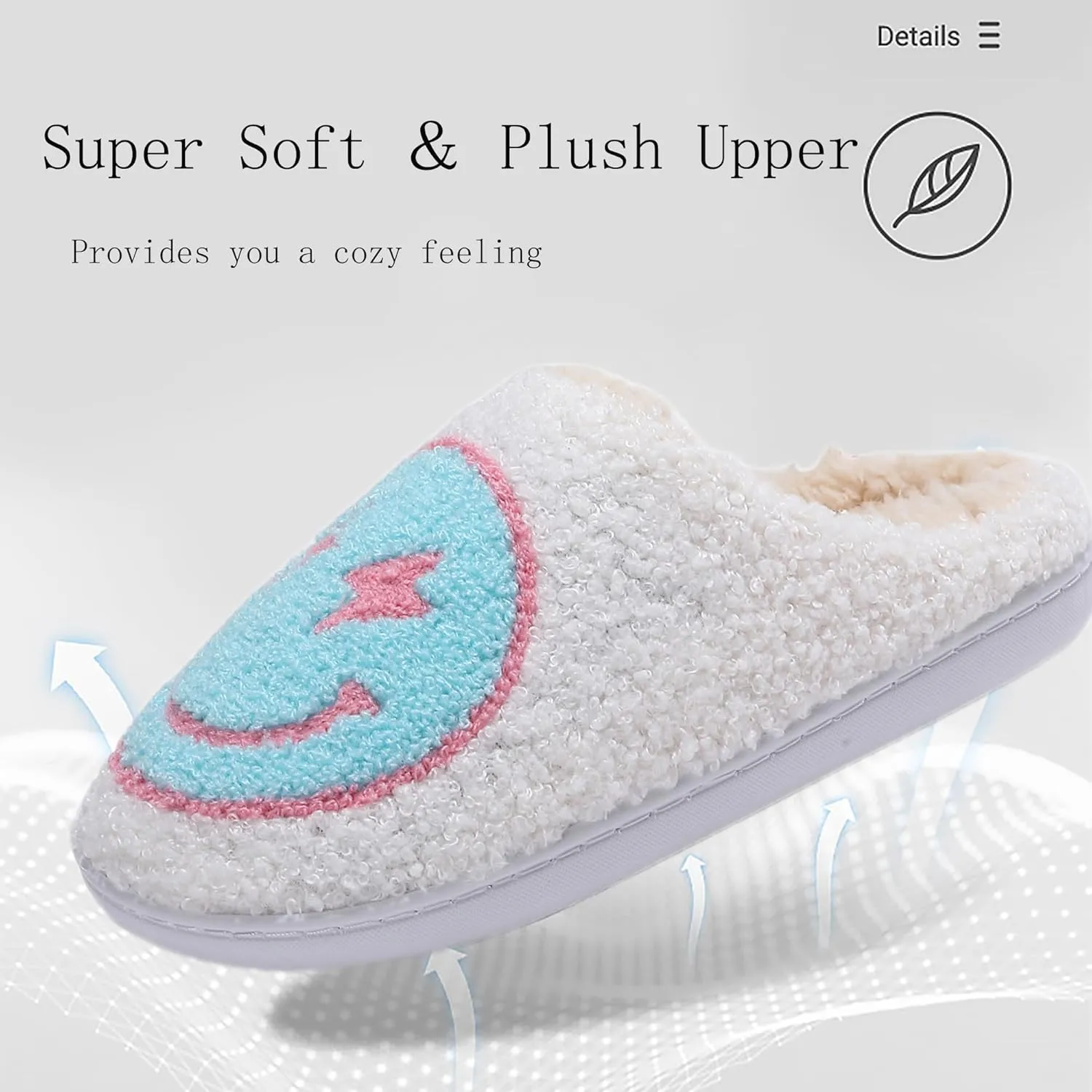 Happy Face Slippers for Women Soft Plush Lightweight Slip-On Slippers House Slippers for Indoor