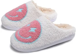 Happy Face Slippers for Women Soft Plush Lightweight Slip-On Slippers House Slippers for Indoor