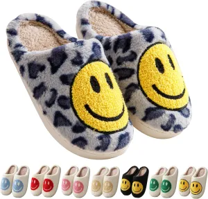 Happy Face Slippers Retro Cozy Comfy Plush Warm Slip-on Slippers Winter Soft Fuzzy Indoor House Shoes with Memory Foam for Men Women…