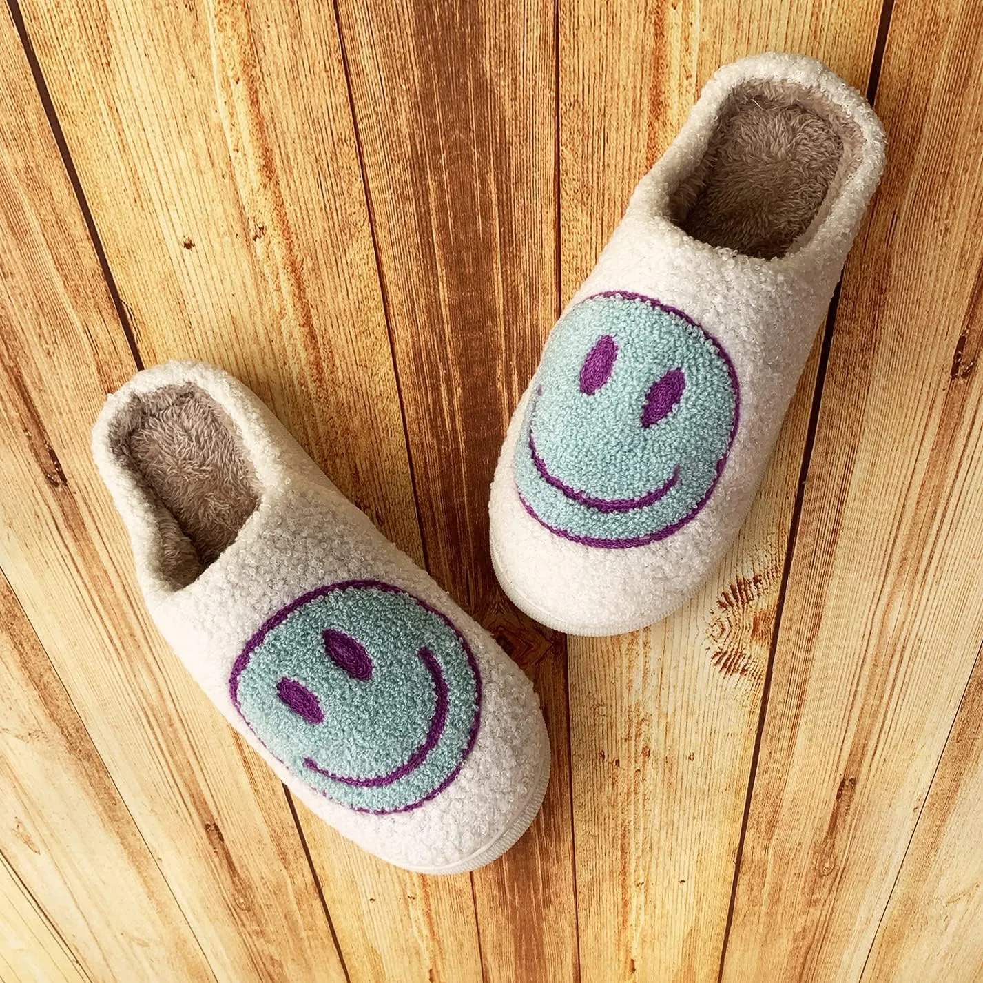 Happy Face Slippers Retro Cozy Comfy Plush Warm Slip-on Slippers Winter Soft Fuzzy Indoor House Shoes with Memory Foam for Men Women…