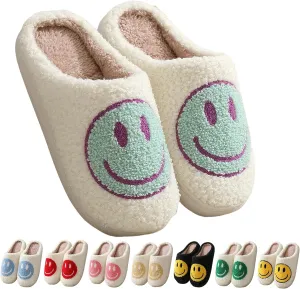 Happy Face Slippers Retro Cozy Comfy Plush Warm Slip-on Slippers Winter Soft Fuzzy Indoor House Shoes with Memory Foam for Men Women…