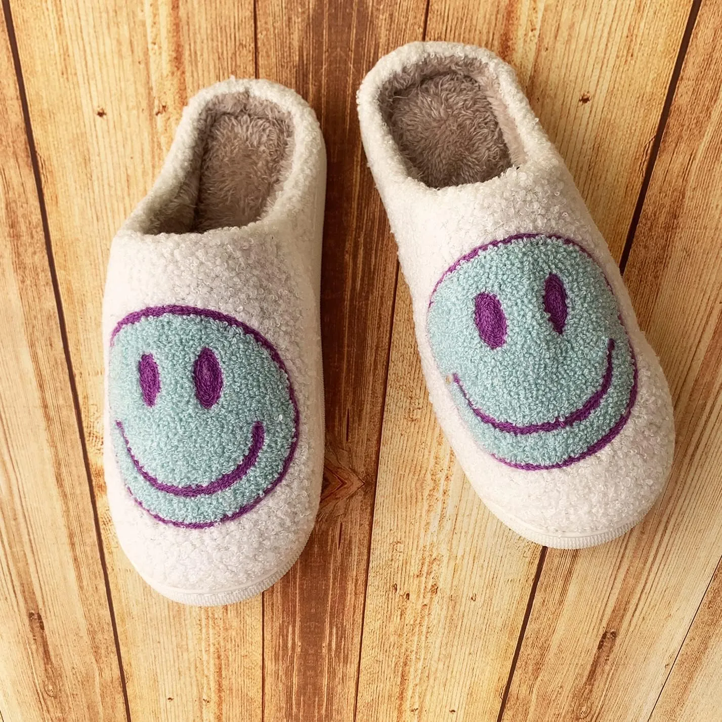 Happy Face Slippers Retro Cozy Comfy Plush Warm Slip-on Slippers Winter Soft Fuzzy Indoor House Shoes with Memory Foam for Men Women…